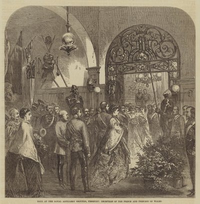 Baile en los terrenos de la Artillería Real, Finsbury, recepción del Príncipe y la Princesa de Gales (grabado) de English School