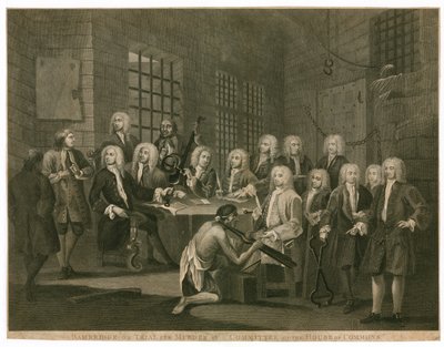 Bambridge juzgado por asesinato por un comité de la Cámara de los Comunes (grabado) de English School