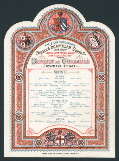 Banquete en Guildhall, 9 de noviembre de 1877, menú de English School