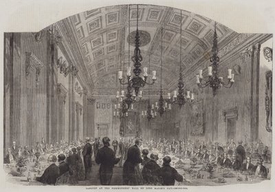 Banquete en el Salón de los Pescaderos en el Día del Alcalde (grabado) de English School