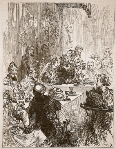 Banquete en el matrimonio de Enrique y Leonor de Provenza, ilustración de Cassells Illustrated History of England de English School