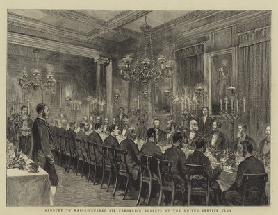 Banquete al Mayor General Sir Frederick Roberts en el United Service Club, ilustración para The Graphic, 4 de diciembre de 1880 de English School