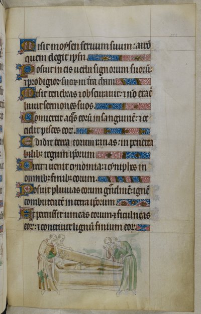 Escena de bas-de-page de un caballero, que se había hecho cisterciense y no podía aprender latín más que las palabras 