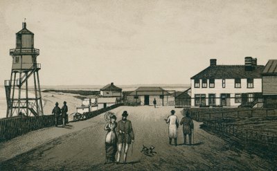 Casa de baños y arena, Dovercourt (litografía) de English School