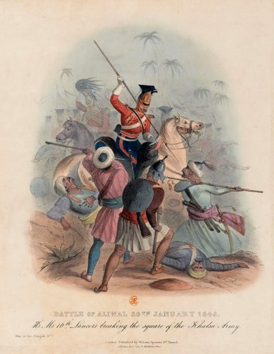 Batalla de Aliwal, 28 de enero de 1846 (litografía en color) de English School