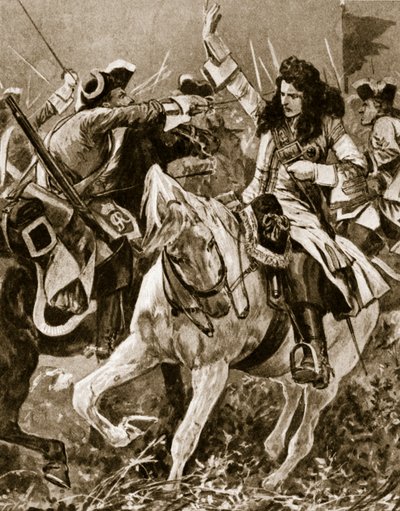 Batalla de Malplaquet, 11 de septiembre de 1709: Chevalier St. George herido durante la Guerra de Sucesión Española de English School