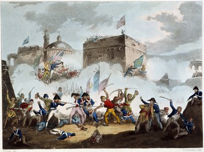 Batalla de San Juan de Acre, 8 de mayo de 1799 - en “Las guerras napoleónicas” por Sutherland, Dubourg, Londres, imp. por Jenkins de English School