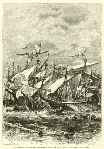 Batalla de Sluys, entre las flotas inglesa y francesa, AD 1340 de English School
