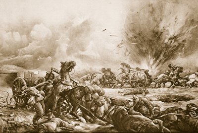 Batería bávara atrapada por el fuego británico mientras se preparaba al sur de la carretera de Rapaume, 1914-19 de English School