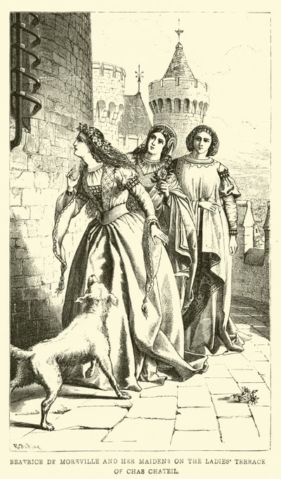 Beatrice de Moreville y sus doncellas en la Terraza de las Damas de Chas Chateil de English School