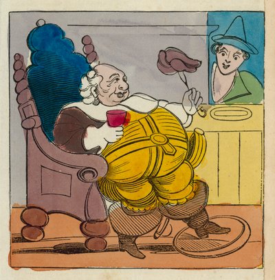 Bellezas de Shakespeare: Falstaff (grabado coloreado) de English School
