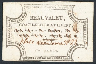 Beauvalet, cochero en establo, tarjeta comercial de English School