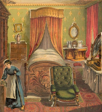 Dormitorio con criada limpiando de English School