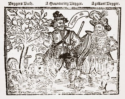 Todos los mendigos: Beggars Bush, un mendigo errante y un mendigo galante, portada de La alabanza, antigüedad y utilidad de la mendicidad, mendigos y mendicidad de English School