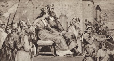 Bertha, esposa de Aethelbert, rey de Kent (lito) de English School
