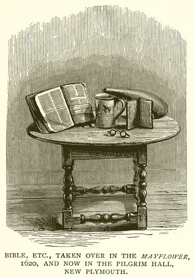 Biblia, etc., llevada en el Mayflower, 1620, y ahora en el Pilgrim Hall, New Plymouth de English School