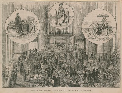 Exposición de bicicletas y triciclos en el Ayuntamiento, Holborn de English School