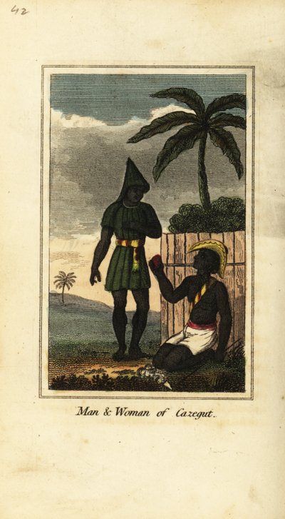 Hombre y mujer Bijogos de Cazegut (Islas Bissagos, Guinea-Bisáu, África Occidental) de English School