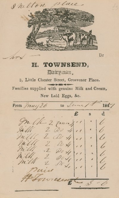 Factura de H Townsend, Lechero de English School