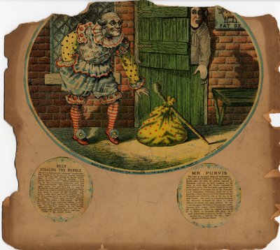 Billy Purvis Stealing the Bundle (litografía en color) de English School