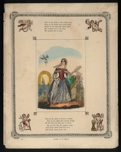 Pájaro entregando una carta de amor a una mujer, poema de amor de English School