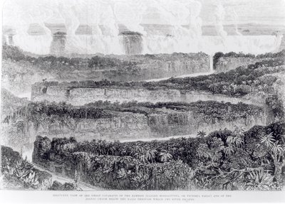 Vista aérea de las Grandes Cataratas del Zambeze (Cataratas Victoria) de Narrativa de una Expedición al Zambeze y sus Afluentes, publicado en 1865 de English School