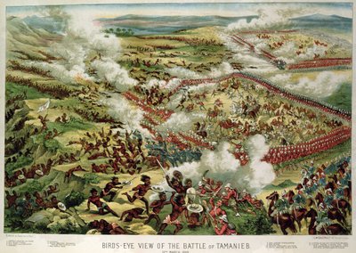 Vista aérea de la Batalla de Tamanieb, 13 de marzo de 1884, publicada por G.W. Bacon & Co. Londres de English School