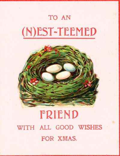 Nido de pájaros con huevos, tarjeta de Navidad de English School