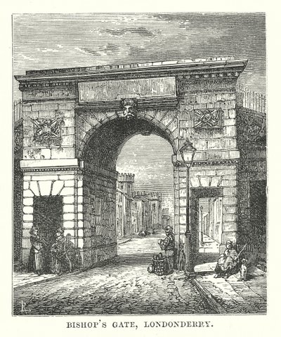 Puerta del Obispo, Londonderry (grabado) de English School