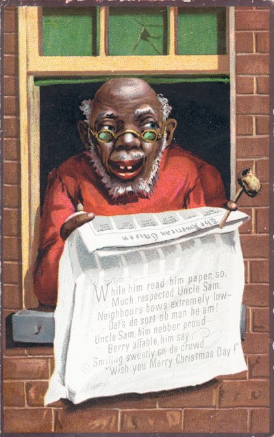 Hombre negro leyendo periódico, Tarjeta de Navidad de English School