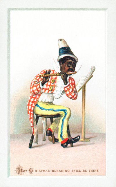 Hombre negro tocando Flauta, Tarjeta de Navidad de English School