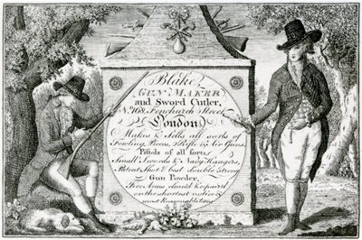 Blake, Fabricante de Armas y Cortador de Espadas, etiqueta de caja de armas de English School