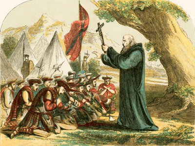 Bendición de los soldados escoceses antes de la batalla de Bannockburn de English School
