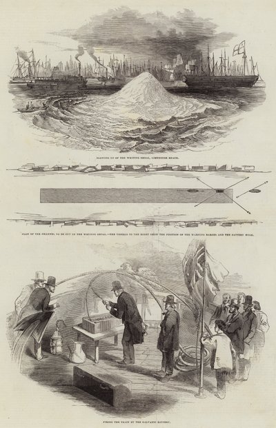Explosión del banco de arena Whiting en Limehouse Reach (grabado) de English School