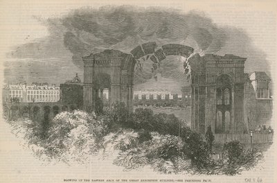 Voladura del arco oriental del edificio de la Gran Exposición de English School