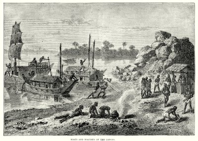 Barcos y barqueros del Ganges (grabado) de English School