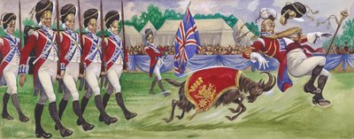 Bobbie, una mascota regimental, embistiendo al tambor mayor de English School