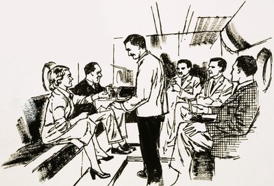 Salón de cócteles en la cubierta inferior del Boeing Stratocruiser de English School