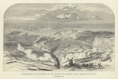 Bombardeo de Sebastopol por los ejércitos y flotas aliados británicos y franceses, 17 de octubre de 1854 de English School