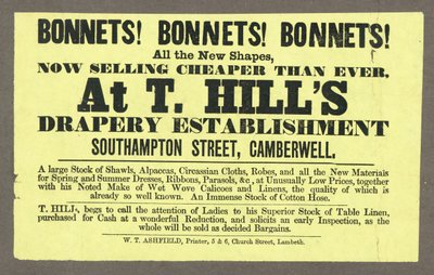 ¡Sombreros! ¡Sombreros! ¡Sombreros! en T Hills, Southampton Street, Camberwell, Londres de English School