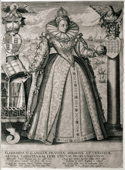 Portada de libro celebrando el feliz y próspero reinado de la Reina Isabel I, 1596 de English School