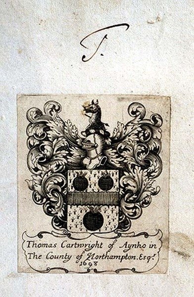 Exlibris de Thomas Cartwright (1671-1748) de Aynho de English School