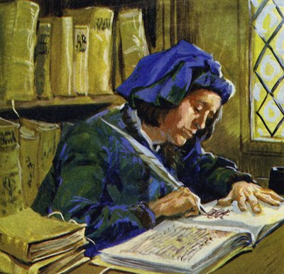 Libros de hojas de pergamino cosidas comenzaron a aparecer en el siglo III de English School