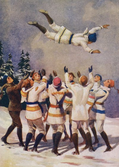 Rebotando, un deporte de invierno canadiense (litografia en color) de English School
