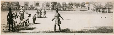 Juego de bolos durante la Regencia en un jardín de recreo no identificado de English School