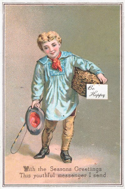 Niño entregando una cesta de regalos de English School