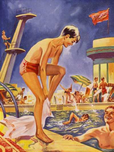 Niño secándose en la piscina (litografia de color) de English School