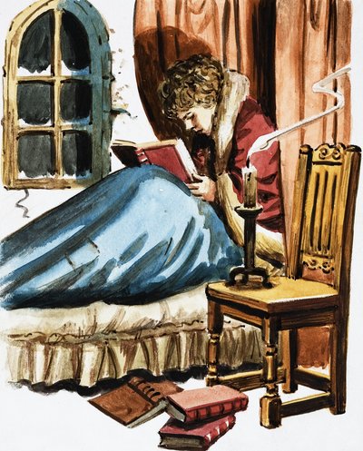 Niño leyendo en la cama de English School
