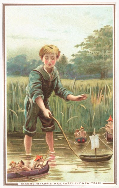 Niño navegando en barco y observando duendes de English School