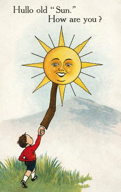 Niño saludando al sol (litografía en color) de English School